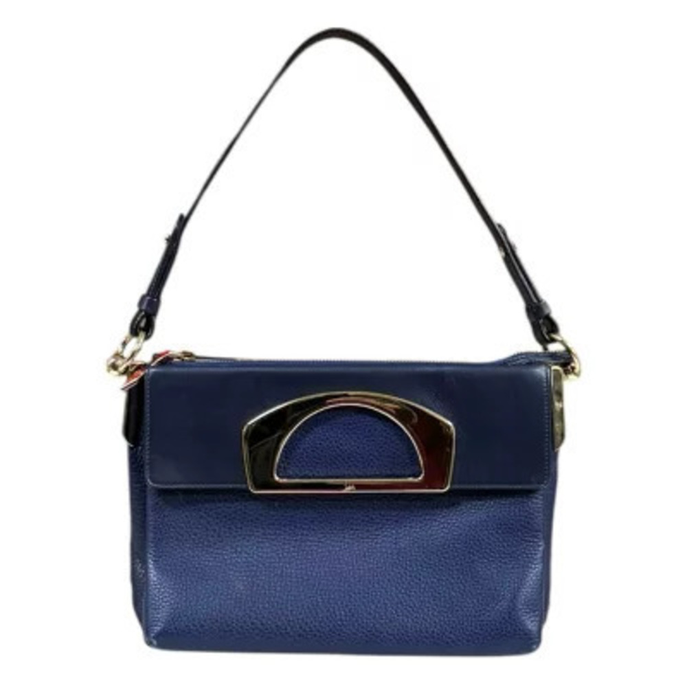 Christian Louboutin Passage Shoulder Bag Leather Navy Blue